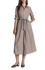 ボーデン レディース トップス ワンピース シャツ コットン Boden Striped Cotton Shirt Dress CAMEL NAVY TRAM STRIPE ネイビー