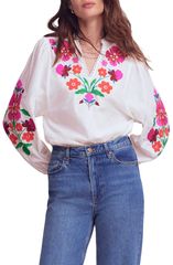 ボーデン レディース トップス シャツ フラワー柄 刺繍 フラワー Boden Embroide red Floral Dolman Sleeve TopLACEMENT FLORAL EMBROID