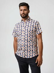 ストーンローズ メンズ トップス シャツ フラワー柄 フラワー Stone Rose Tencel Stretch Oversized Floral SS ButtonUp Shirt Navy ネイ