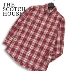 THE SCOTCH HOUSE スコッチハウス 通年★ 長袖 チェック ロゴ刺繍 ボタンダウン シャツ Sz.M メンズ