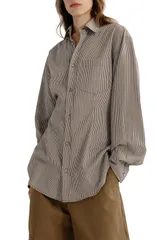 アゴルド レディース トップス シャツ AGOLDE Cinch Striped Long Sleeve Shirt JAKARTA STRIPE BROWN WHITE ホワイト