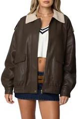 アディクテッド レディース アウター ジャケット・ブルゾン レザー フェイクレザー EDIKTED Ann Oversize Faux Leather Jacket with Faux Shearli