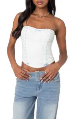 アディクテッド レディース トップス シャツ レース EDIKTED Mist Lacey Ribbon Corset Crop Top WHITE ホワイト