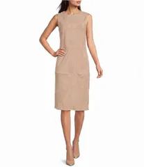 ダナキャラン レディース トップス ワンピース クルーネック ひざ丈 スエード ノースリーブ Donna Karan Sleeveless Crew Neck Suede Knee Length Sh