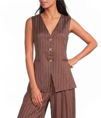 スカイズアブルー レディース アウター ベスト Vネック プリント ノースリーブ Skies Are Blue Pinstripe Printed VNeck Sleeveless Coordinat