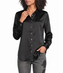 ジョニーワズ レディース トップス シャツ シルク JOHNNY WAS Charmeuse Silky Point Collar Long Sleeve ButtonFront Shirt Blac