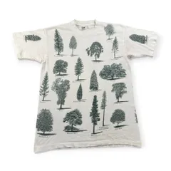 90s rel.e.vant.products 木 自然 植物 総柄 ビンテージ Tシャツ 1995 半袖 古着 y2k 白 USA製 L アートT シングルステッチ a-x-2505-002