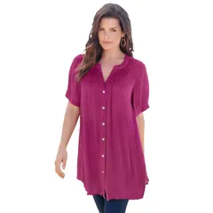 ロアマンズ レディース トップス Tシャツ プラスサイズ Roamans Womens Plusize Angelina Tunic Top Short Sleeve Flowy Fit Everyd