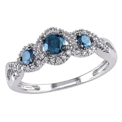 ステラ グレース レディース アクセサリー リング Stella Grace RoundCut Blue White Diamond 3Stonengagement Ring in 14k White