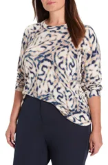 ニックプラスゾーイ レディース アウター パーカー・スウェット プリント セーター NICZOE Supersoft Blurry Leaf Print Sweater Indigo Multi イン