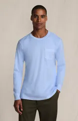 ランズエンド メンズ トップス Tシャツ Lands End SuperT Long Sleeve TShirt with Pocket Powder Blue Garment Dye ブルー