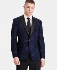 【送料無料】 バースリー メンズ ジャケット・ブルゾン アウター Mens SlimFit JacquardFloral Evening Jacket Navy