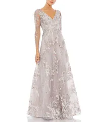 マックダガル レディース トップス ワンピース A ライン Mac Duggal Appliqued Illusion Long Sleeve A Line Gown Vintage Lilac ライ