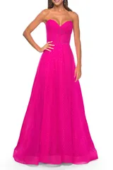ラフェム レディース トップス ワンピース チュール La Femme Sweetheartulle and Rhinestone Prom Dress with Illusion Detail Ho