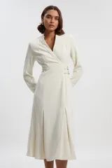 カレンミレン レディース トップス ワンピース クレープ ミディ シャツ Karen Millen Crepe Buckle Waist Midi Shirt Dress Ivory アイボリー