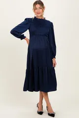 ピンクブラッシュ レディース トップス ワンピース モックネック サテン シャーリング マタニティ PinkBlush Mock Neck Satin Smocked Chest Dress Mate