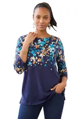 ジェシカロンドン レディース トップス シャツ プラスサイズ コットン Jessica London Stretch Cotton Boatneck Tunic Plus Regular BLUE S