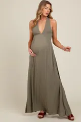 ピンクブラッシュ レディース トップス ワンピース Vネック マタニティ マキシ PinkBlush Deep VNeck Cross Back Maxi Dress Maternity Olive
