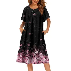 エコアー レディース アンダーウェア ナイトウェア プリーツ Ekouaer Womens House Dresses with Pockets Pleated Mumu Dress Cooling