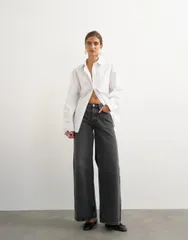 トップショップ レディース ボトムス デニムパンツ ワイドレッグ ジーンズ Topshop Horizon mid rise wide leg jeans in washed BLACK ブラック