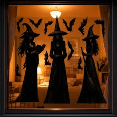 【新品】 CCINEE ハロウィン 飾り ウィンドウシール 静電ステッカー 【魔女＆コウモリ 90×42cm】 ウォールステッカー 窓ステッカー 両面印刷 のり不要 剥がせる 跡が残らない 店舗装飾 部屋 デコレーション ハロウィングッズ パーティー 雰囲気作