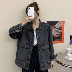 デニムジャケット レディース Gジャン カラー：チャコールブラック 商品コード：86HANYAM-003