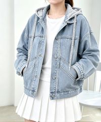 フード付きデニムジャケット韓国風アウター カラー：サックスブルー 商品コード：96XSYAN-001