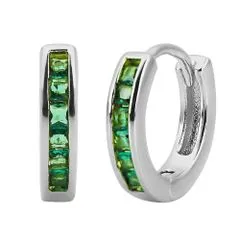 ピアス レディース シルバー ゴールド マルチカラー 正方形 ジルコニア フープピアス リング ホワイトデー ファッション アクセサリー (シルバー-グリーン)
