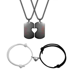 [Oidea] ペアネックレス カップル ペア ブレスレット 4点セット ドッグタグ ペンダント ハート ペンダント シンプル ステンレス ファッション アクセサリー 彼氏彼女 記念日 クリスマス バレンタインデー ホワイトデー プレゼット ボックス 付き