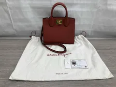 鑑定書付き Salvatore Ferragamo EZ-21 1424／STUDIOバッグ バッグ 赤茶色