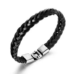 メンズ ブレスレット 革 ブラック 黒 レザー 編み込み バングル 男性ブレスレット ファッションアクセサリー
