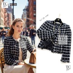 シャネル カーディガン ジャケット CHANEL 11C ブラック ホワイト チェック ツイード グリポア 宝石ボタン 64万 超美品 38