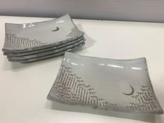 【未使用品】撫松庵　和食器 角皿 5客セット 月と竹 満月 三日月 銘々皿 長角皿