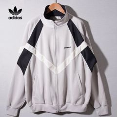 80s アディダス adidas ヴィンテージ トラックジャケット L 大きめ 90s グレー ブラック ホワイト Vintage ロゴ刺繍 ストリート オーバーサイズ アメカジ 古着 D364