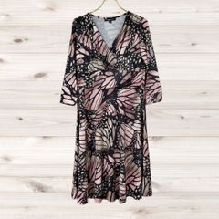 A2199 안젤릭 Angelique 튜닉 원피스 LL XL 블랙 V 넥 총 무늬 노 컬러 플레어