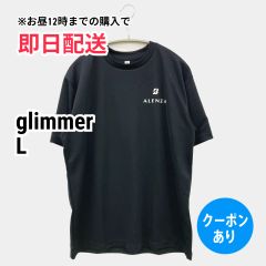 glimmer グリマー Tシャツ/カットソー L ブラック 無地 ワンポイント ミドル丈 半袖 クルーネック(丸首) メンズ レディース