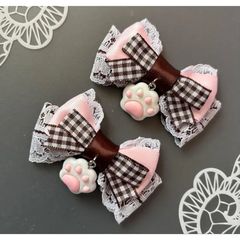 肉球♡ギンガムミニリボン  茶ピンク　ヘアクリップ  量産型　地雷　ゴスロリ　天使界隈　サブカル　コンカフェ