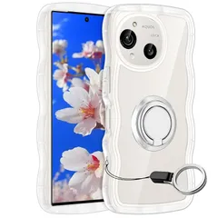 【新品】 AQUOS R10/R9用ケースクリア リングスタンド付き AQSUO R9 SH-51F ウェーブ マグセフ 可愛いソフトTPU レンズ保護 角保護強化 衝撃吸収 超軽量 極薄 透明 滑り止め かわいいうねうね 韓国 人気 ストラップホール付きなみ