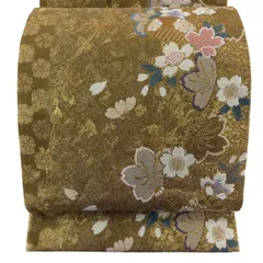 【美品】 袋帯 秀品 やまと 桜 櫛 金糸 箔 金色 六通 正絹 【中古】