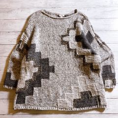 【個性派】j.jill Sweater ジェイジル セーター グレー アイボリー ブラック モノトーン 立体パッチワーク風デザイン 幾何学柄 アート レトロ ヴィンテージ古着 ニット #V2948