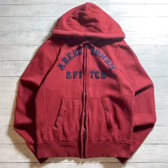 【人気ブランド】ABERCROMBIE & FITCH ZIP HOODIE アバクロンビーアンドフィッチ レッド ネイビー ロゴ フルジップ フーディー 古着 パーカー #A6942