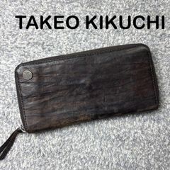 TAKEO KIKUCHI タケオキクチ 長財布 ラウンドファスナー 本革 レザー ブラウン