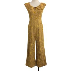 リリーブラウン Lily Brown オールインワン サロペット ワイド ロング レース フリル ナイロン ノースリーブ 0 黄 マスタード イエロー