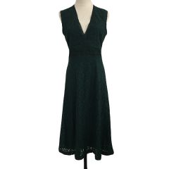 ザラウーマン ZARA WOMAN ワンピース フレア ロング レース 透け感 ノースリーブ USA S 緑 グリーン