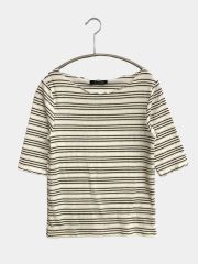 RafRaf ラフラフ Tシャツ/カットソー M ホワイト ボーダー柄 ミドル丈 半端袖 ボートネック レディース