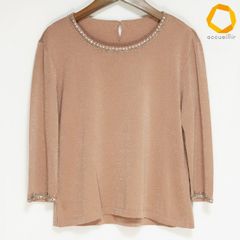 #anc レリアン Leilian ニット・セーター 11 ピンクベージュ ニット スパンコール 金タグ 七分袖 ラメ バックボタン レディース [1018408]