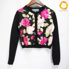 #a ジーザスディアマンテ JESUS DIAMANTE カーディガン 38 黒 ピンク系 JAPONローズ柄 薔薇 ショート丈 綿混 レディース [1032980] k01