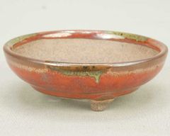 伊予路園 盆栽鉢 小石原焼 3寸足付丸鉢 ミニ 辰砂釉 単品 高さ：2.8cm 径：8.8cm ミニ鉢〜小鉢 陶器鉢 植木鉢