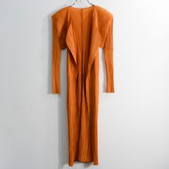 【美品】 PLEATS PLEASE【プリーツ ロング カーディガン】2 オレンジ プリーツプリーズ ISSEY MIYAKE イッセイミヤケ 26080781