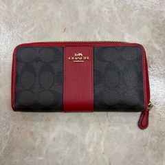 COACH 長財布 シグネチャー レッド ラウンドファスナー - メルカリ